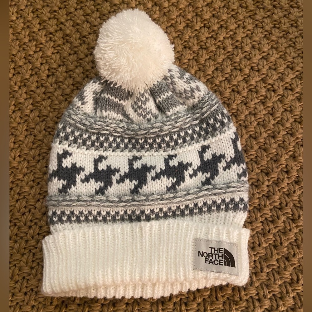 The North Face Cream and Gray Patterned Beanie